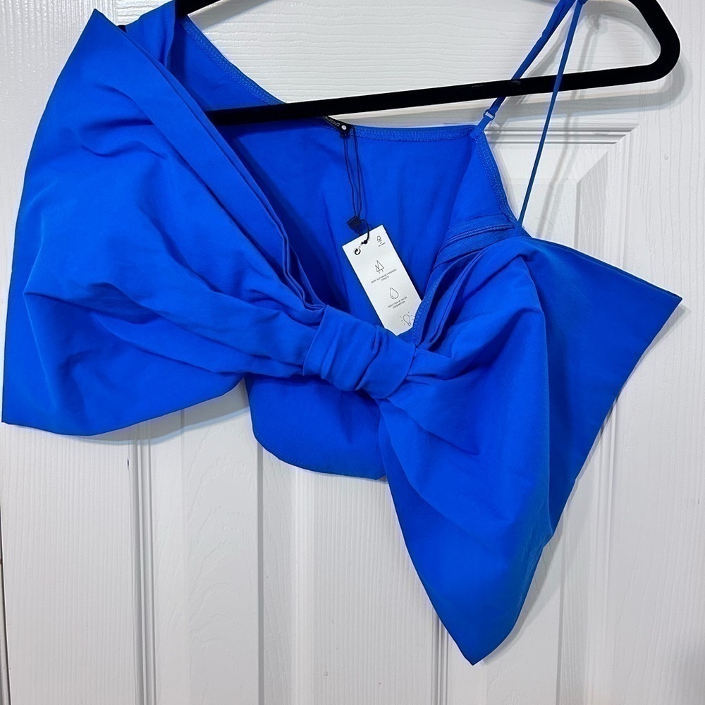 NWT ZARA, Asymmetric Voluminous Maxi Bow Tied Crop Top, Small in Blue - Picture 2 of 8